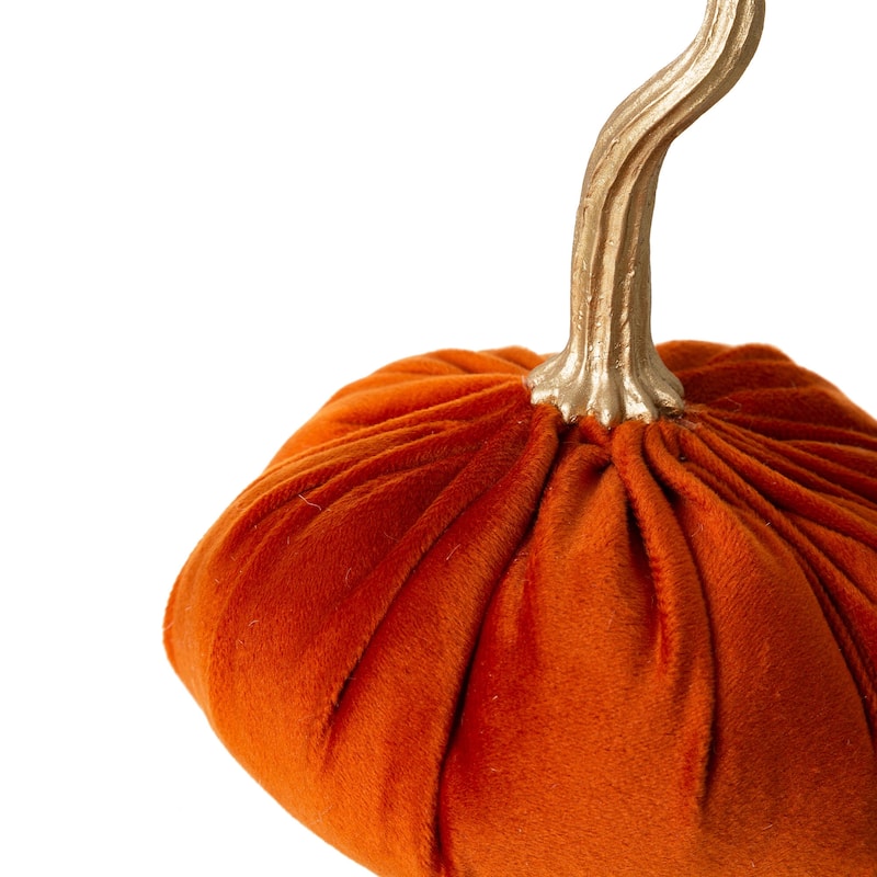 Glitzhome Set of 3 Orange White Green Fall Harvest Velvet Pumpkins Thanksgiving Centerpiece
