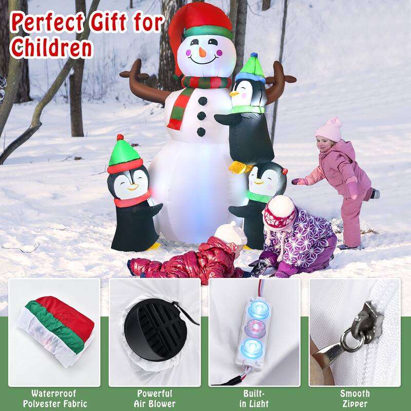 6ft Christmas Inflatable Snowman with Penguins Quick Blow up Snowman - See details