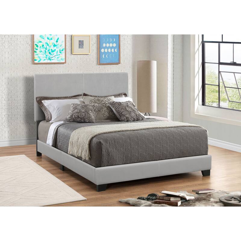 Grey Upholstered California King Bed with Solid Wood Legs - Grey