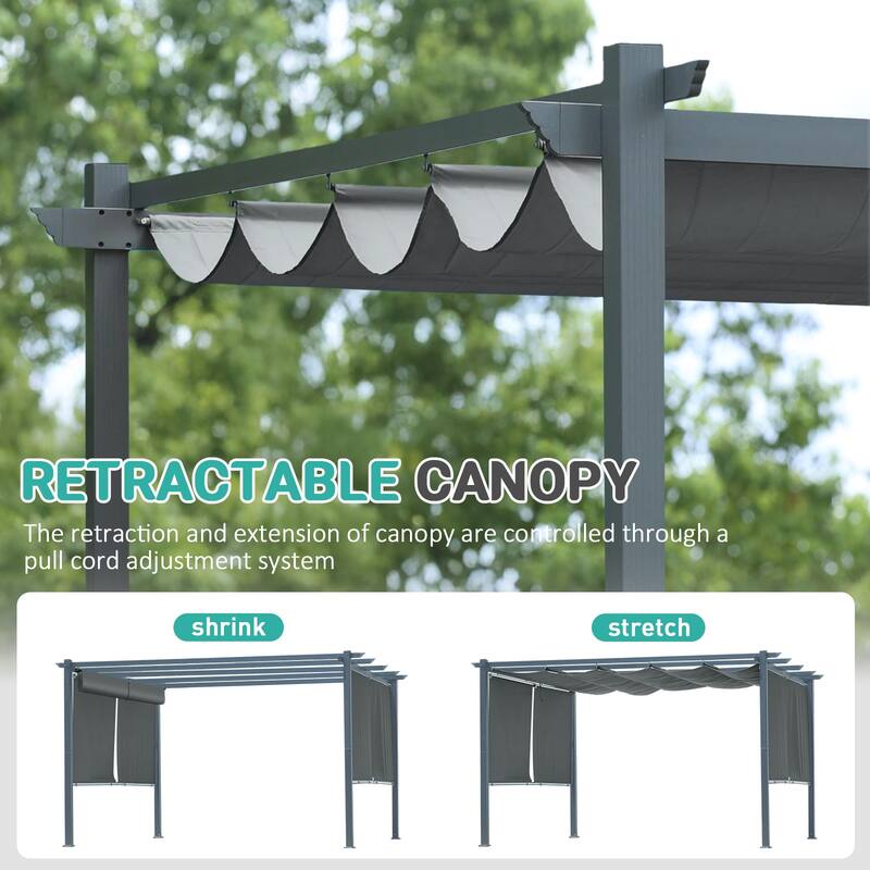 Aoodor 13 x 10 FT Outdoor Pergola with Retractable Shade Canopy, 4 Pieces Roller Shade Curtain