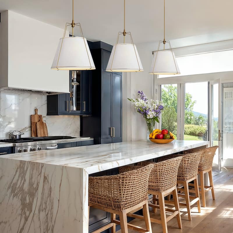 Arthur Modern Pendant Light - Metal, Fabric & Gold, Ivory White Cone Hanging Light For Mid-Century, Modern, Farmhouse Room Decor