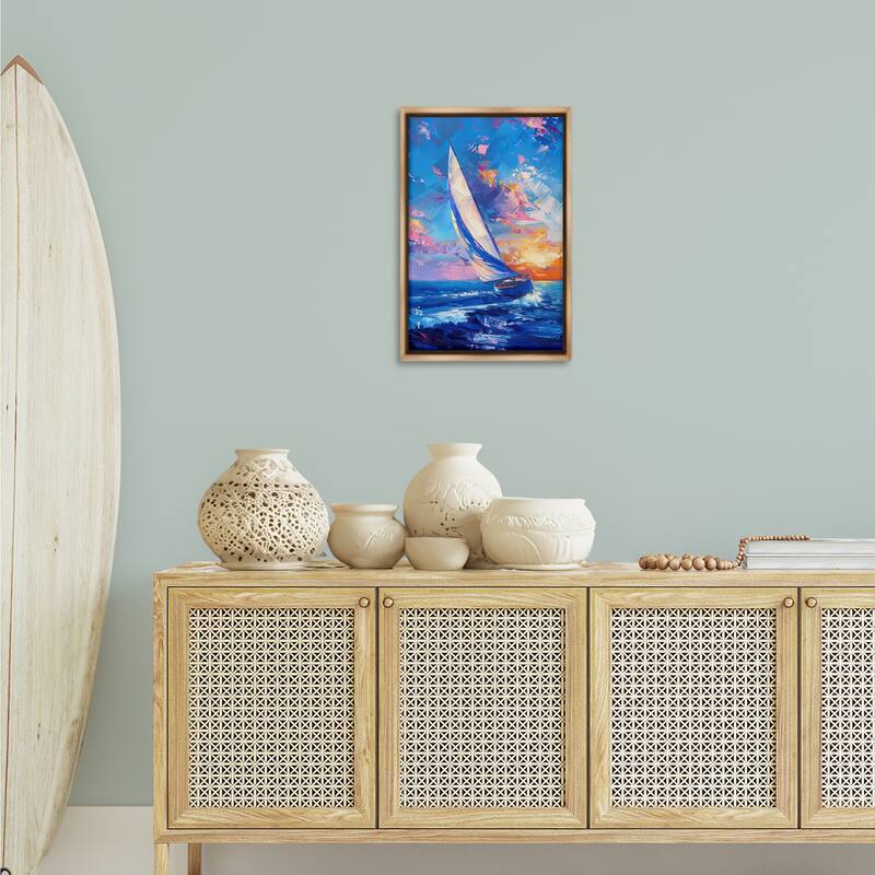 Stupell Abstract Boat at Sunset Framed Floater Canvas Wall Art Design By LSR Design Studio