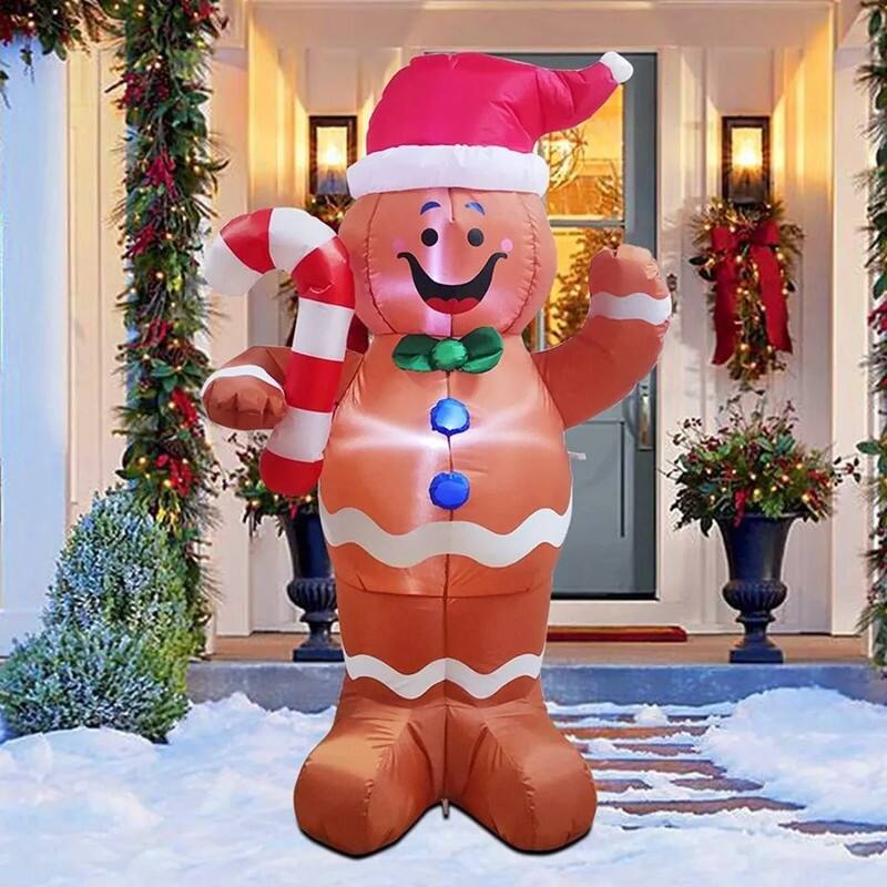 5 ft. Tall Red, Brown & White Plastic Gingerbread Man Inflatable - Multicolor