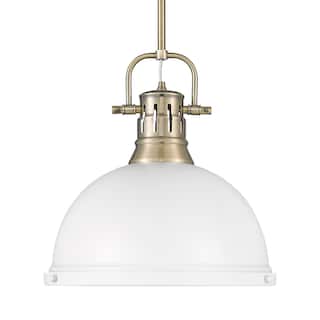 Yep by Golden Lighting Duncan 1-light 14in Rod Hung Pendant in Aged Brass and Matte White shade