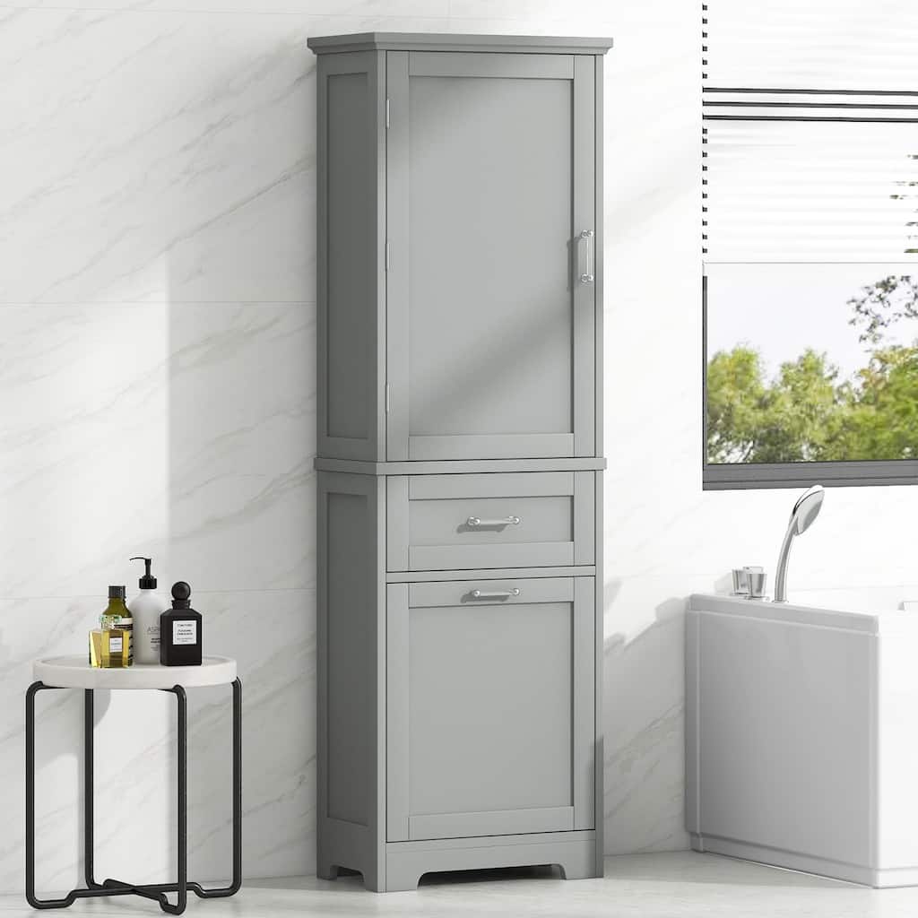 GDFStudio - Rowan Tall Freestanding Bathroom Storage Cabinet with Two-Sized Drawers and Adjustable Shelf