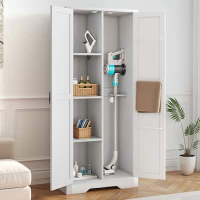 Moasis Broom Closet Storage Cabinet with Doors and Shelves for Farmhouse Organization