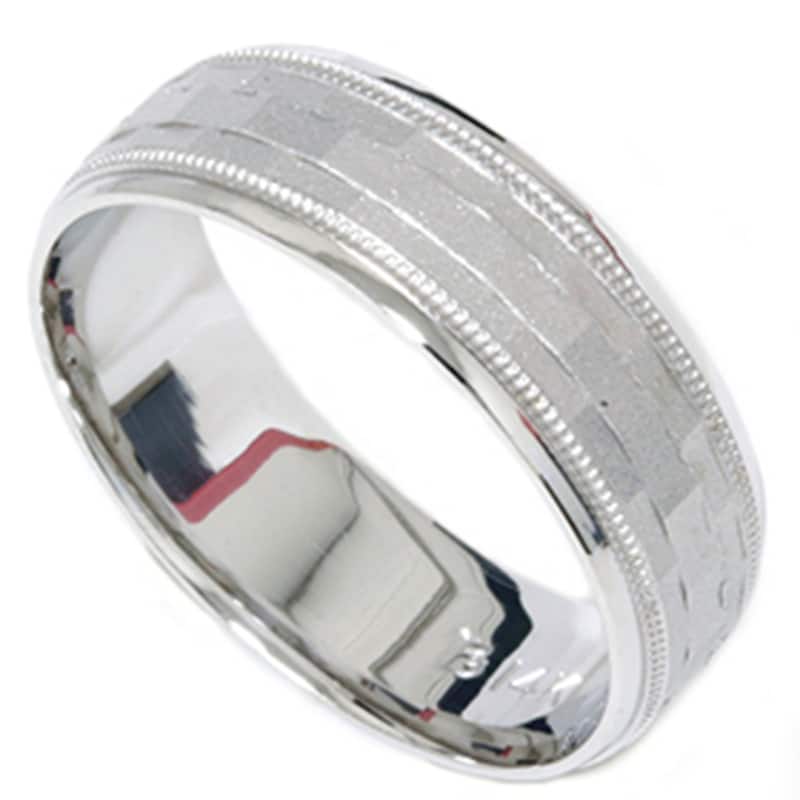 Mens White Gold 7mm Textured Comfort Wedding Band