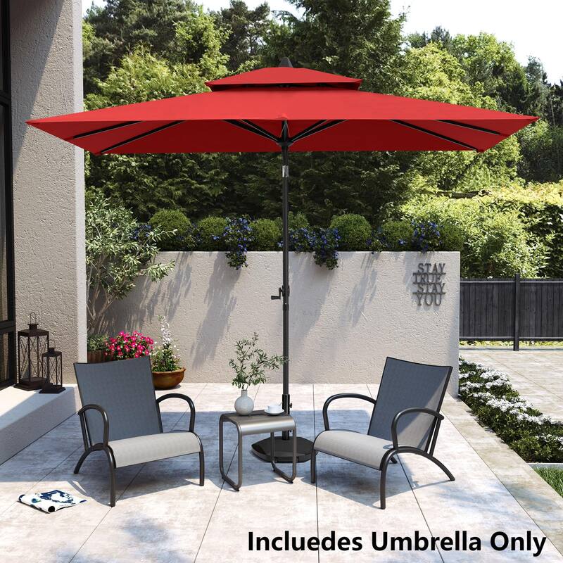 Pellebant 9 x 5 Ft Outdoor Double Top Market Umbrella - Red-NoBase