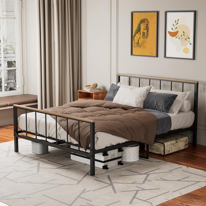 Metal Platform Bed frame with Headboard and Footboard,Sturdy Metal Frame