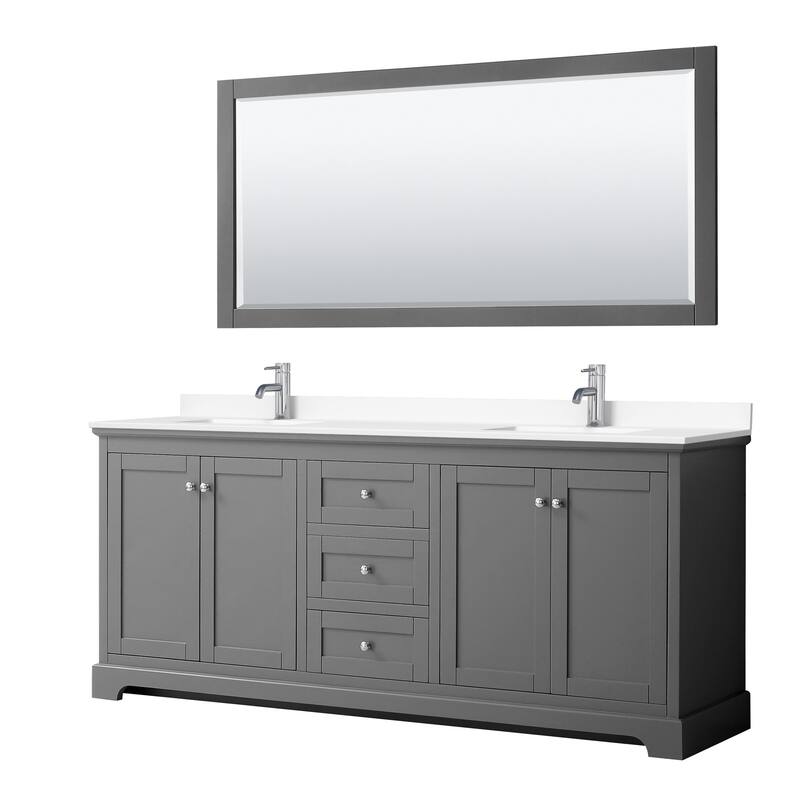 Wyndham Collection Avery 80" Free Standing Double Basin Vanity Set - Dark Gray / White Cultured Marble Top / Polished
