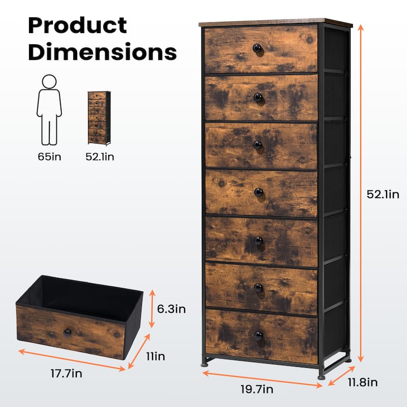 7 Drawers Chest Furniture Storage Tower Organizer Unit for Bedroom