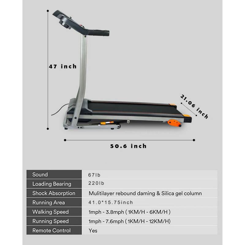 2.5HP 12KM/H Folding Treadmill, 4 Incline Levels, 12 Preset or Adjustable Programs