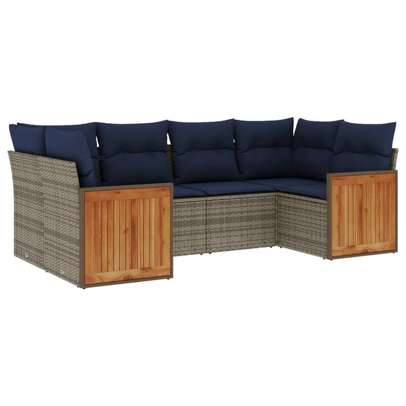 vidaXL 6 Piece Patio Sofa Set with Cushions Gray Poly Rattan - 24.4 x 24.4 x 27.2
