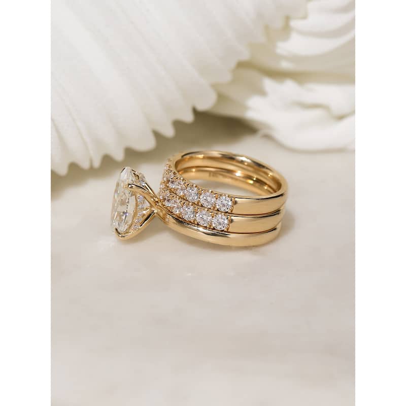 Kobelli 6.1 Carats Oval Lab Grown Diamond Certified 14k Solid Gold Drape Halo Jovie 3pc Bridal Set