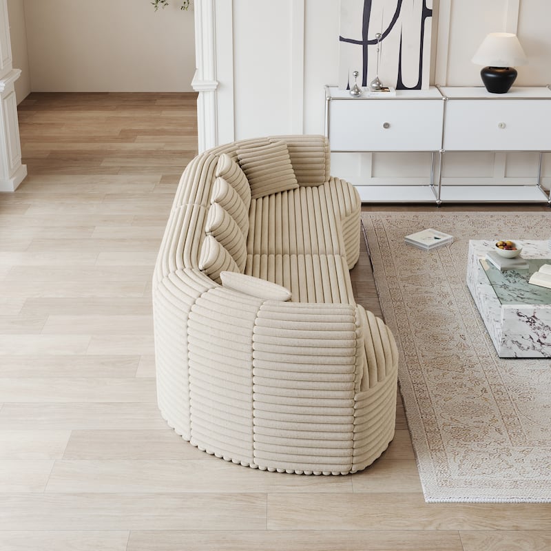 Oversized Modular Curved Sectional Sofa, Comfy Corduroy Upholstered Boneless Cloud Sofa, Memory Foam Floor Sofa with 6 Pillows