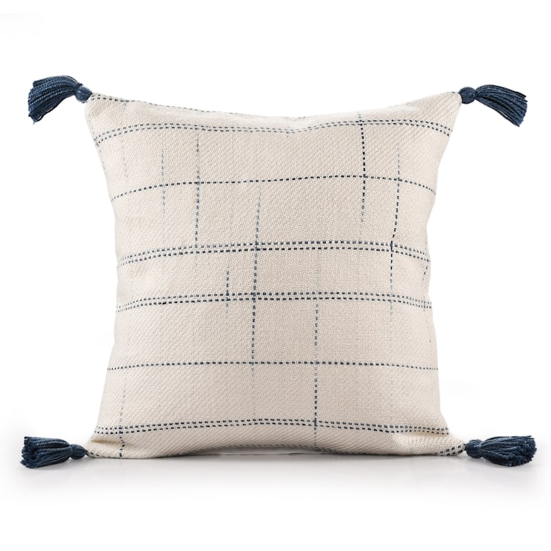 Hand Woven Geometric Square Outdoor Patio Throw Pillow - 20" - Blue and White