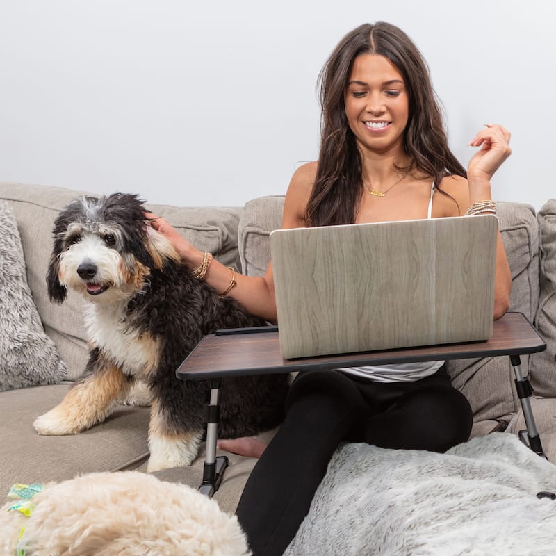 Husband Pillow - Lap Desk Wood Small Top - Fits Up to 17" Laptop - with Dual Cushion, Multifunctional Slot for Tablet