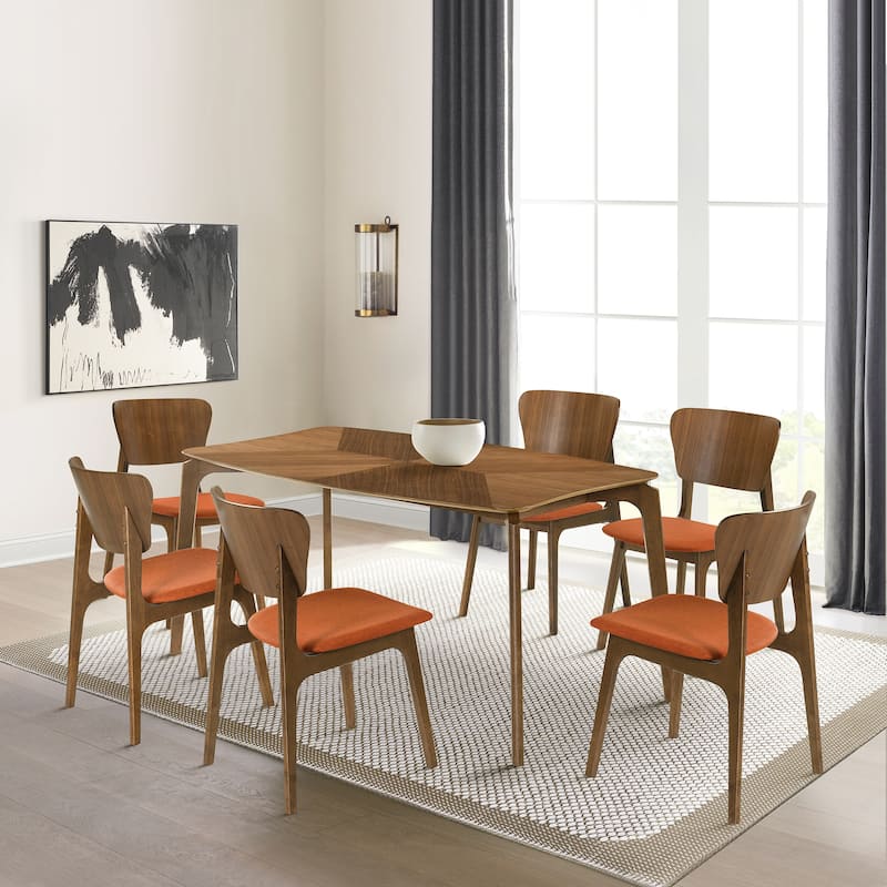 Kalia 7 Piece Wood Dining Set - Orange/Walnut