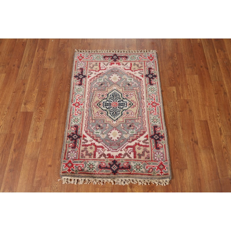 Hand Knotted Oriental 100% Wool Carpet Traditional Medallion Greys & Charcoal Heriz (serapi) Area Rug - 3' 0'' X 2' 0''