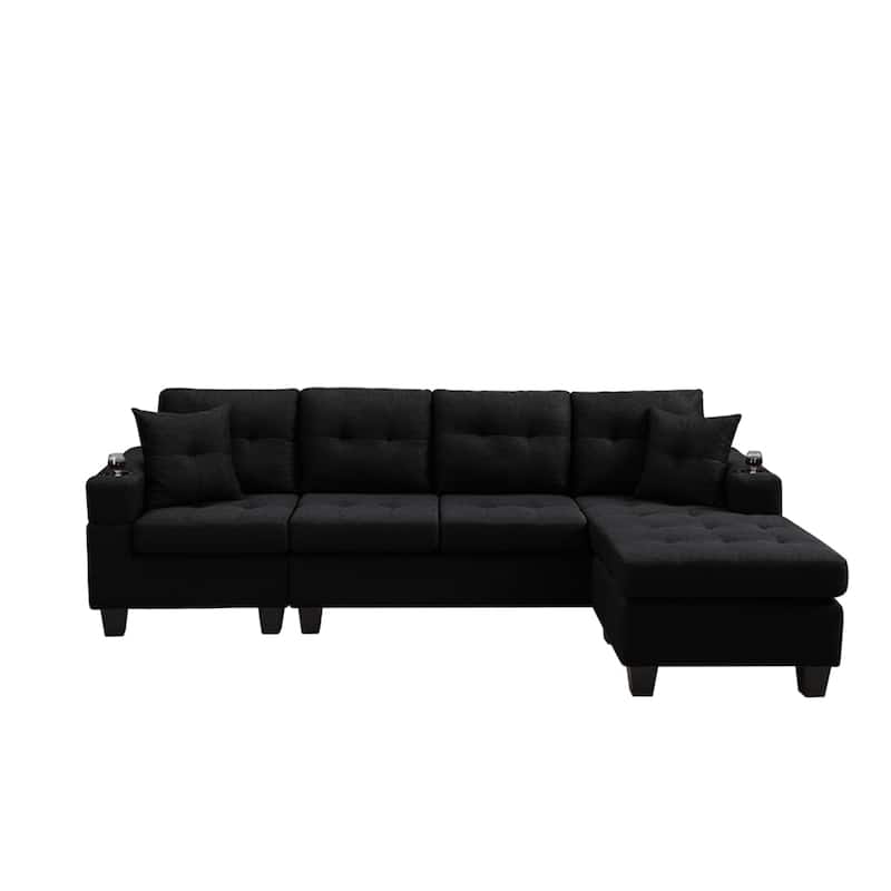 Sectional Sofa Living Room with L Shape Chaise Lounge and cup holder