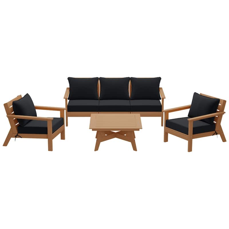 Birchwood All Weather HDPE Outdoor Patio Teak Deep Seating Conversation Set (6-Piece Set)