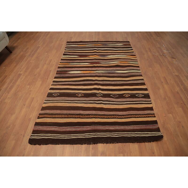 Hand Woven Oriental 100% Wool Carpet Southwestern Tribal Brown Kilim Area Rug - 7' 11'' X 4' 9''