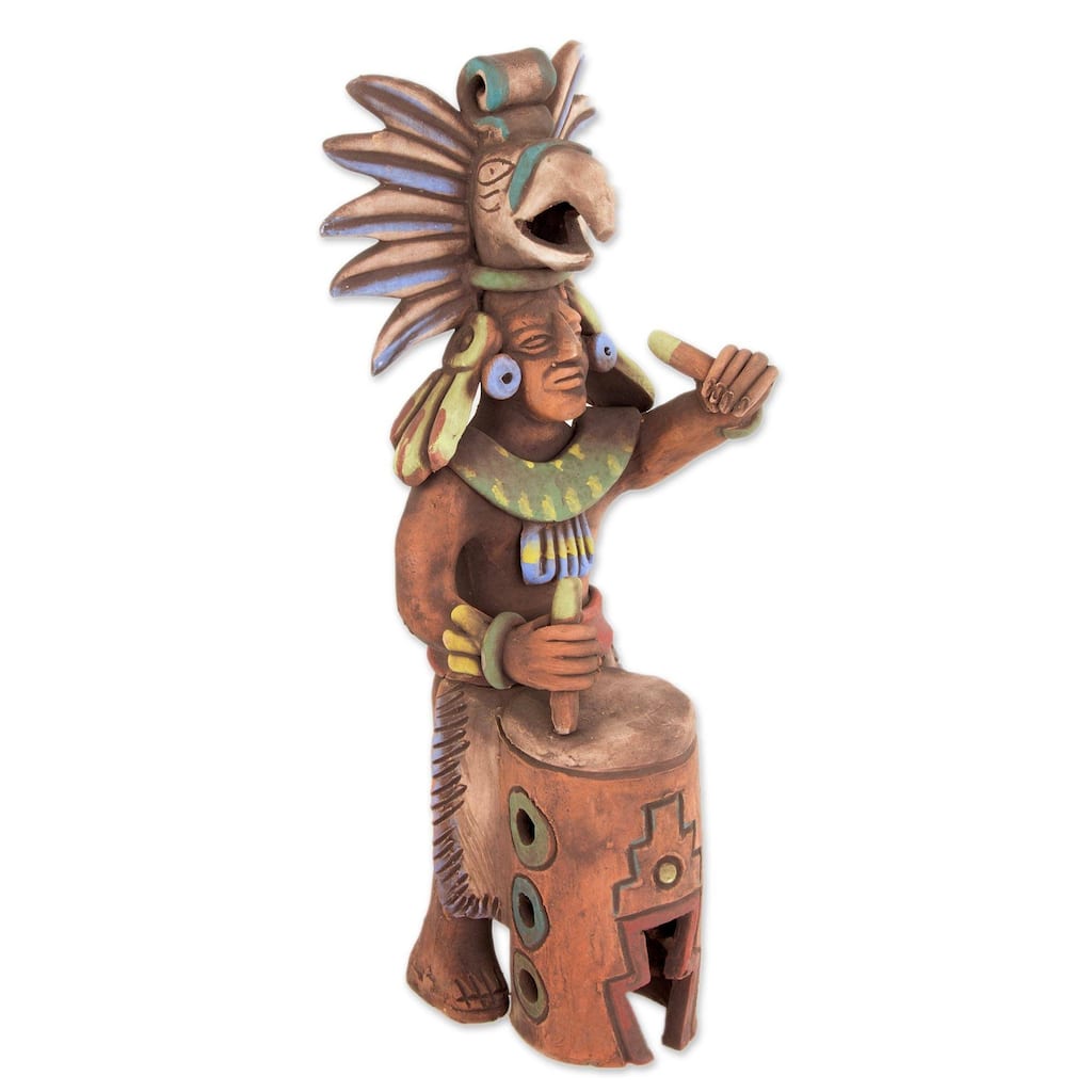 Handmade Aztec Huehuetl Drummer Ceramic sculpture (Mexico) - 51 x 25 x 24