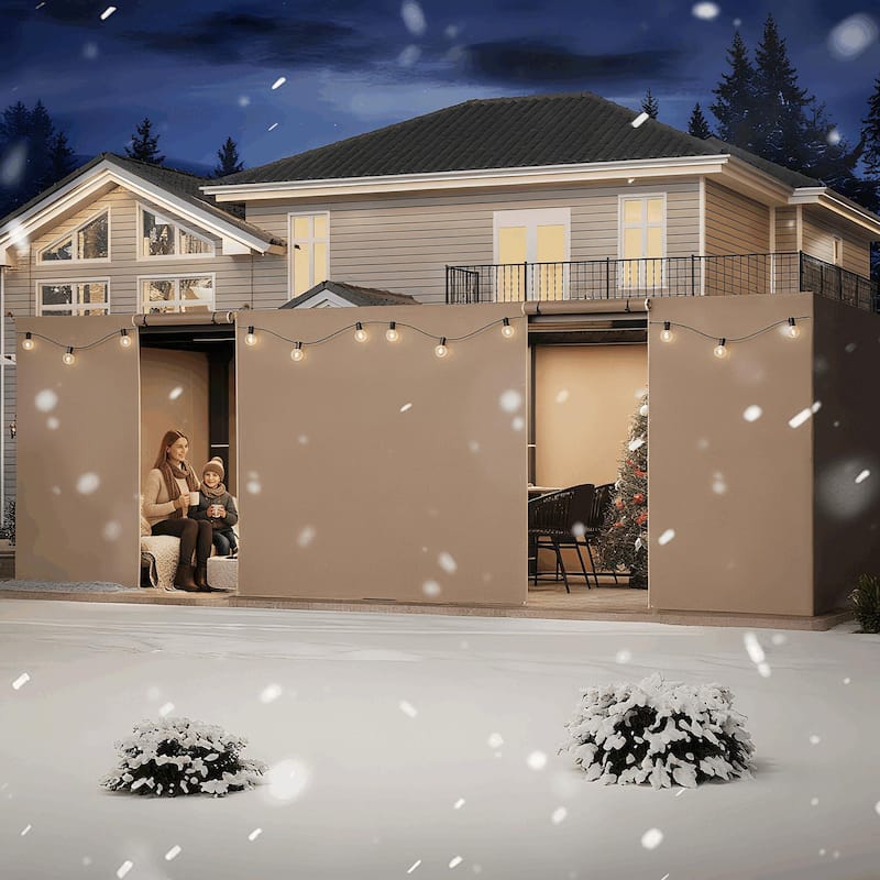 EROMMY Waterproof Pergola Winter Cover with Sidewalls, Mesh Windows and Roll-Up Door, All-Season Weather Enclosure