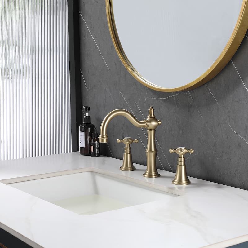7.9"H Solid Brass Widespread 2-Handle Bathroom Sink Faucet