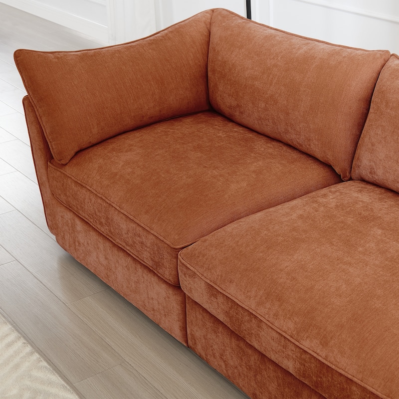 112" Modern L-Shaped Modular Sectional Sofa for Living Room, Oversized Chenille Couch w/ Hidden Storage and Movable Ottoman
