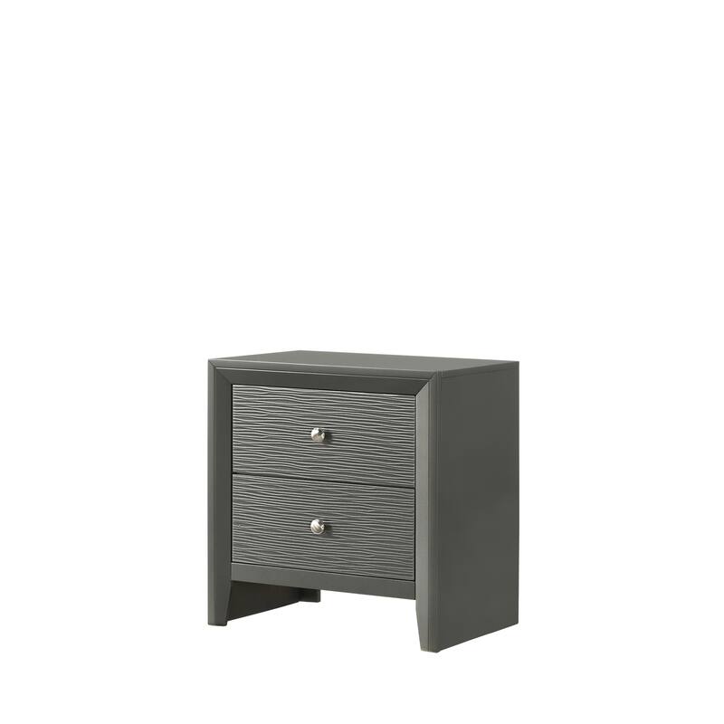1pc Contemporary Modern 2-Drawer Nightstand Round Knobs Bedroom Wooden Furniture Gun Metal Gray Finish - Dark Gray