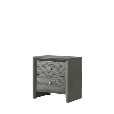 1pc Contemporary Modern 2-Drawer Nightstand Round Knobs Bedroom Wooden Furniture Gun Metal Gray Finish