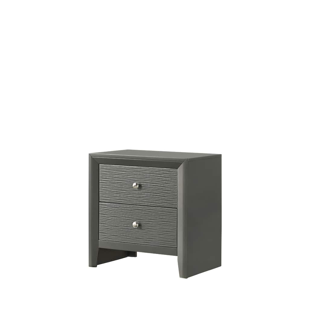 1pc Contemporary Modern 2-Drawer Nightstand Round Knobs Bedroom Wooden Furniture Gun Metal Gray Finish