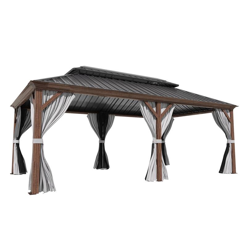 EROMMY Hardtop Gazebo with Galvanized Steel Roof - Waterproof Aluminum Pergola - All-Weather Metal Gazebo for Patio, Poolside