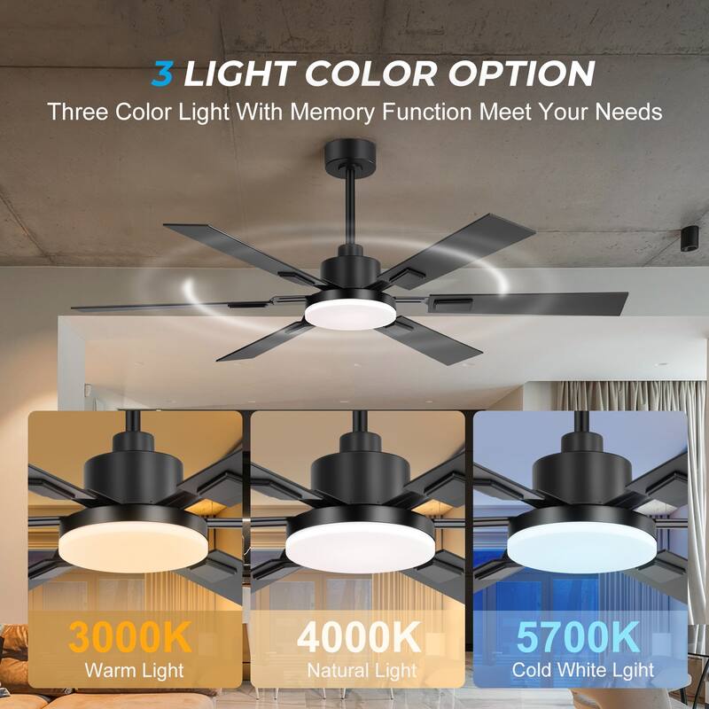 48/52/60-inch Modern Ceiling Fan with LED Light and Remote (3/5/6 Reversible Blades)