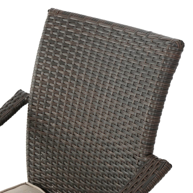 Lula Outdoor 5-Piece Round Foldable Wicker Dining Set with Umbrella Hole & Cushions by Christopher Knight Home