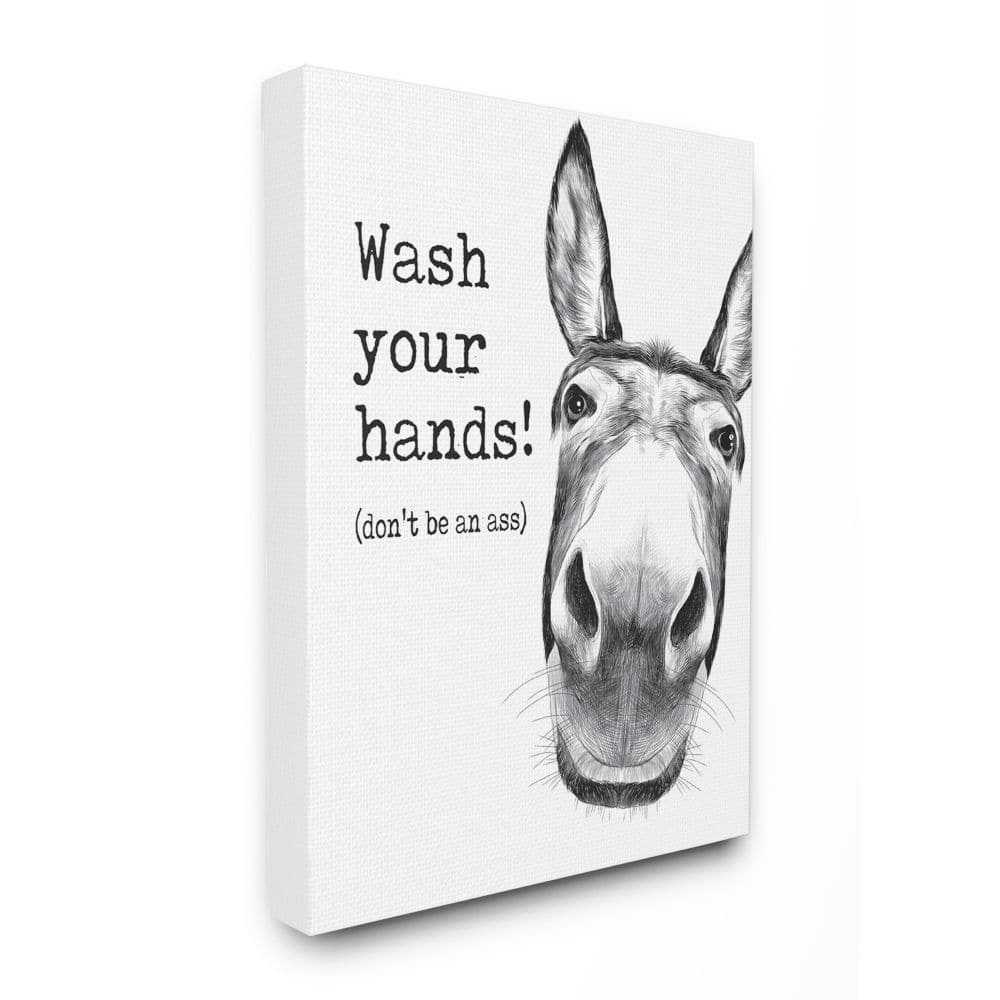 Stupell Wash Your Hands Donkey Quote Bathroom Animal Humor Canvas Wall Art