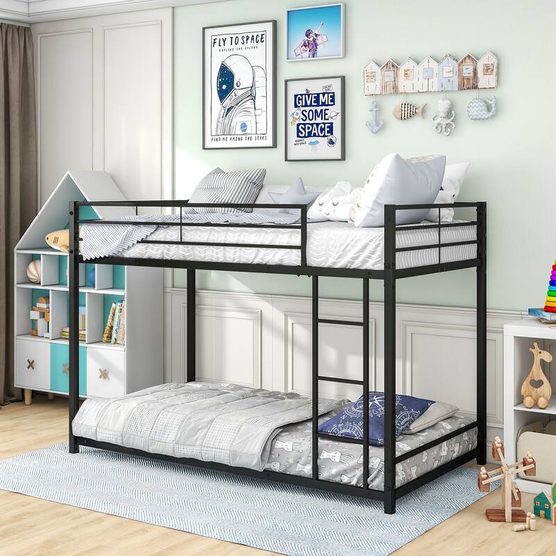Twin/Full Metal Bunk Bed, Space-Saving Design, Safety Guard Rails, Easy Assembly