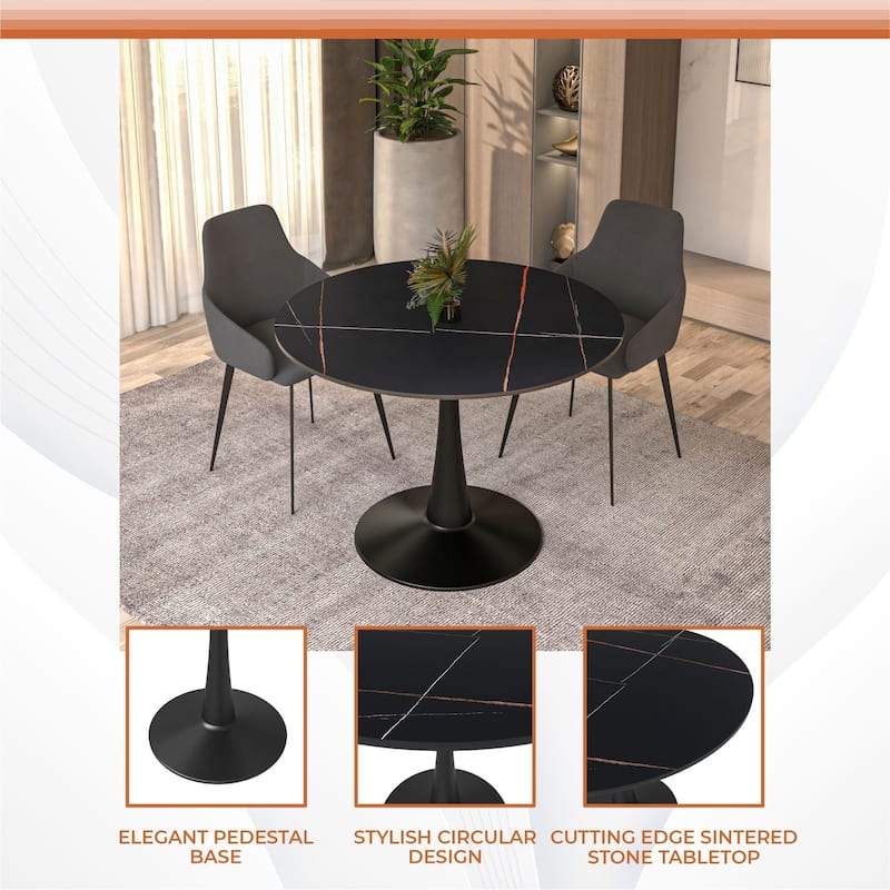 LeisureMod Round Dining Table 40" Sintered Stone Tabletop