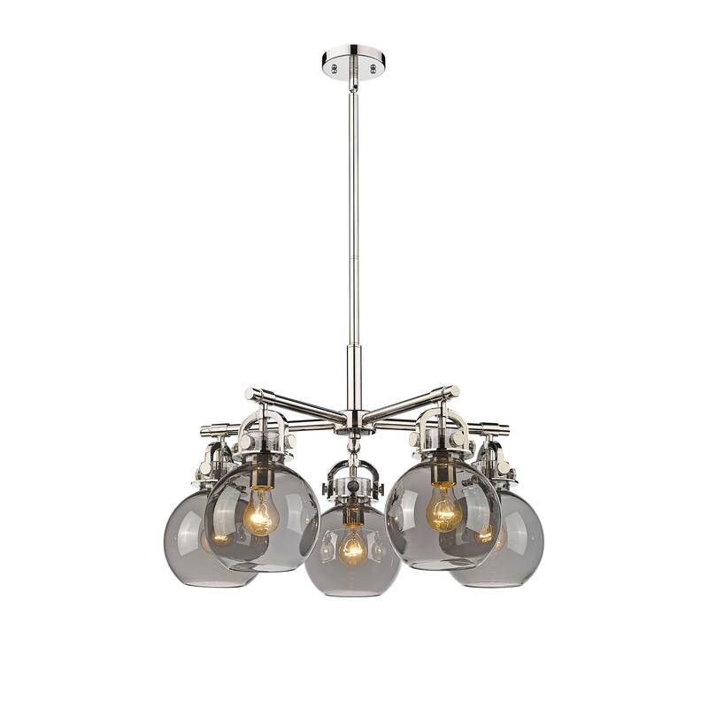 Innovations Lighting Newton Sphere - 5 Light 7" Stem Hung Chandelier. - Polished Nickel/Light Smoke