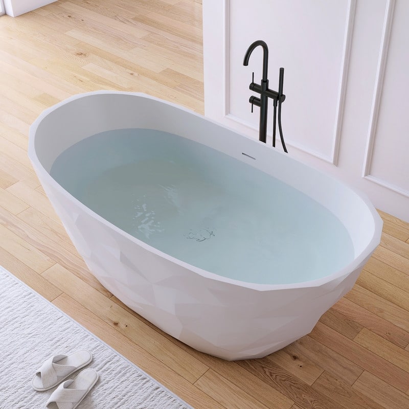 MEDUNJESS 64'' Freestanding Bathtub Solid Surface Soaking Tub