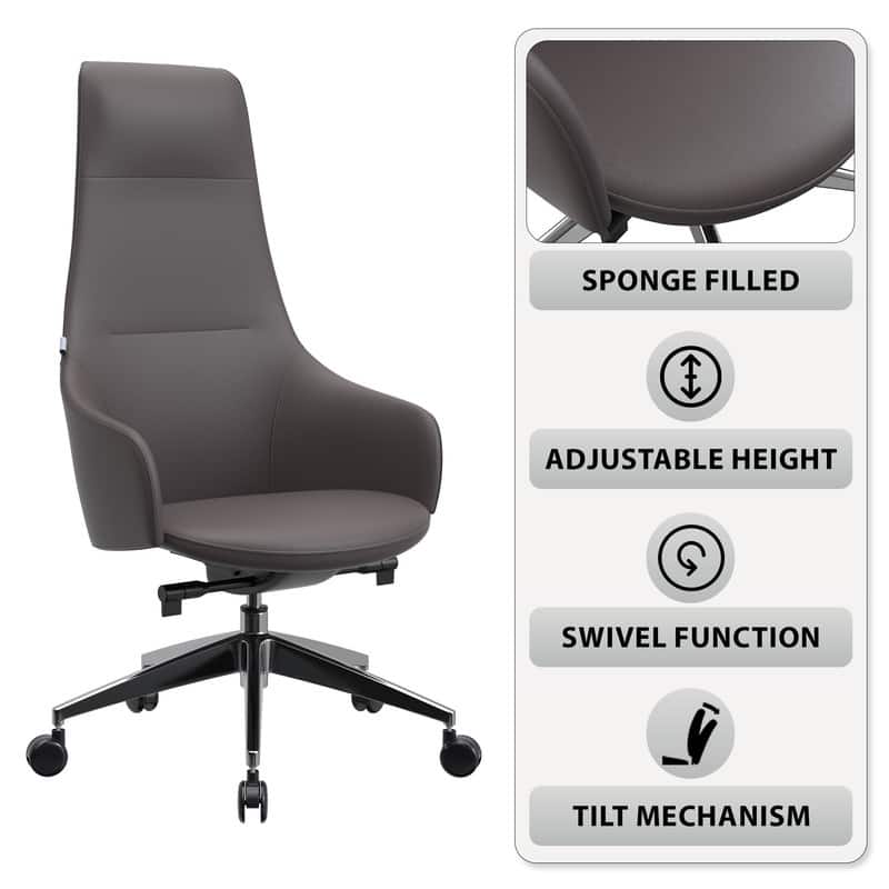 Celeste Ergonomic Adjustable Height Leather Executive Office Chair with Durable Iron Frame, and Swivel for Comfort & Support
