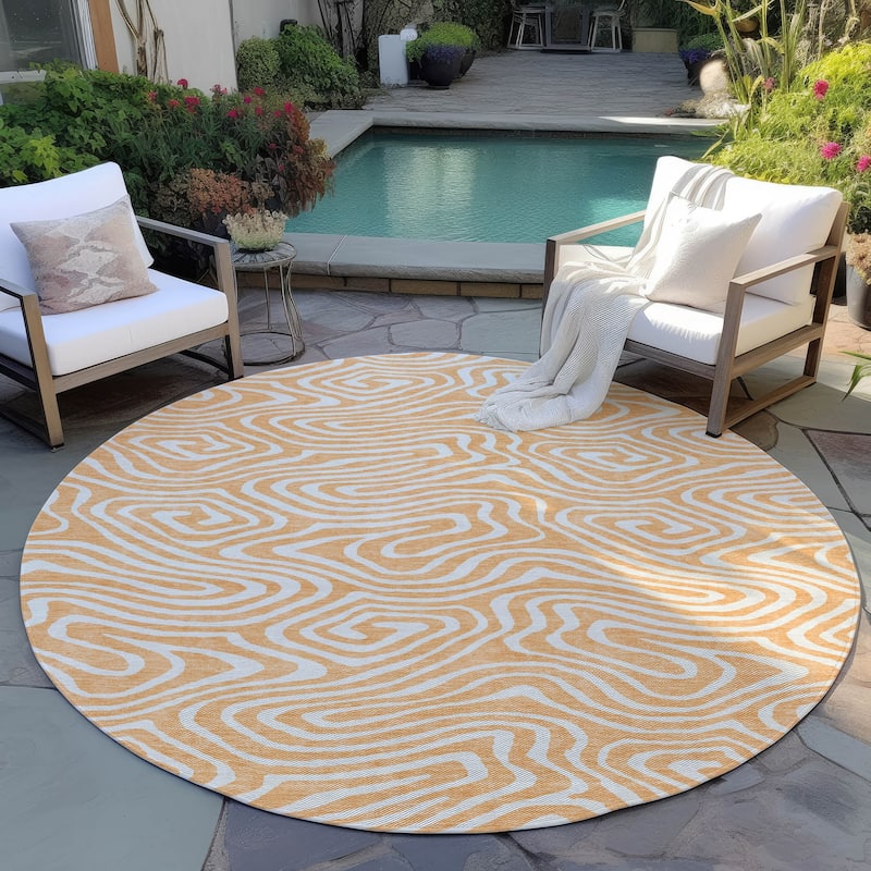 Machine Washable Indoor/ Outdoor Abstract Modern Chantille Rug - Peach - 8' x 8'