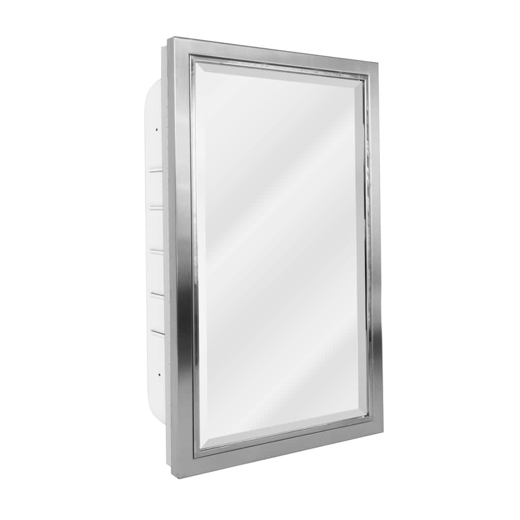 Brushed Nickel & Silver Chrome Recessed Wall Medicine Cabinet Mirror - 16 x 26