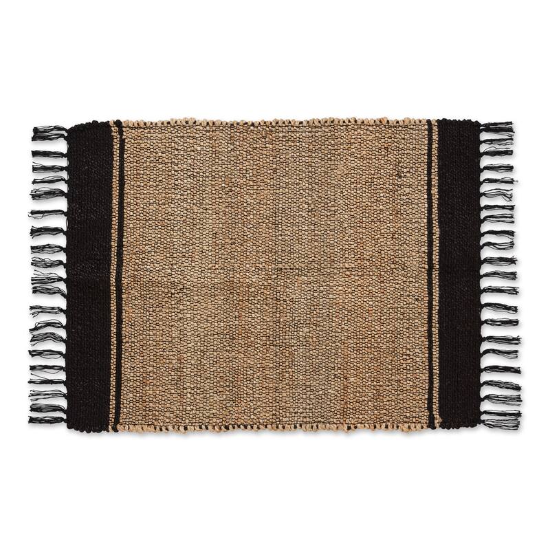 DII Black With Natural Jute Chevron Hand-Loomed Rug - 2' x 3' Oval - Black Stripes