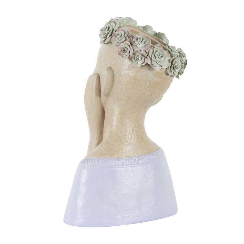 Resin Woman Bust Indoor Outdoor Planter with Succulent or Flower Crown and Orange or Blue Top - Beige - Roche River Decor
