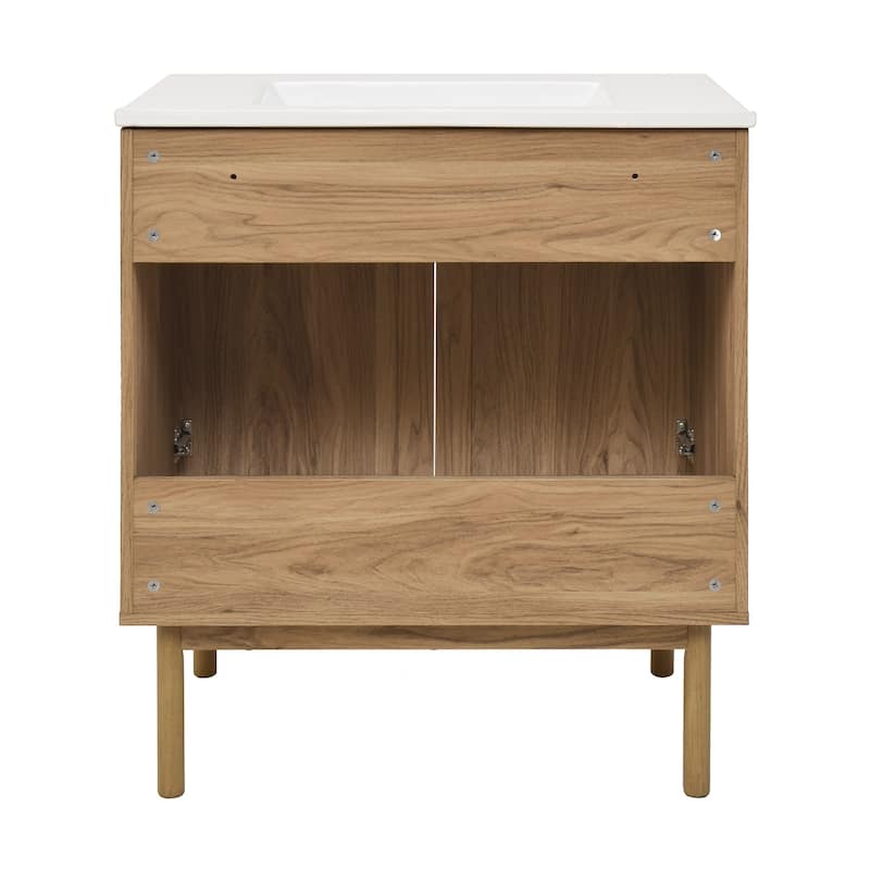 Classe 30 In. Brown Oak Bathroom Vanity With White, 3-Hole Ceramic Sink Top