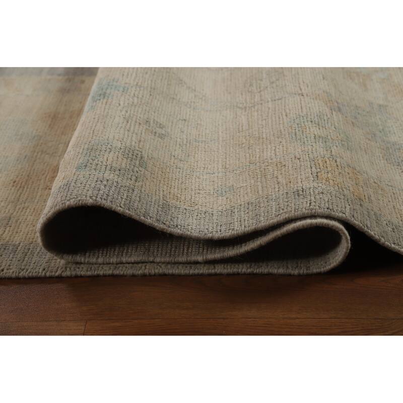 Vegetable Dye Blue Oushak Turkish Large Rug Hand-Knotted Wool Carpet - 10'2"x 13'8"