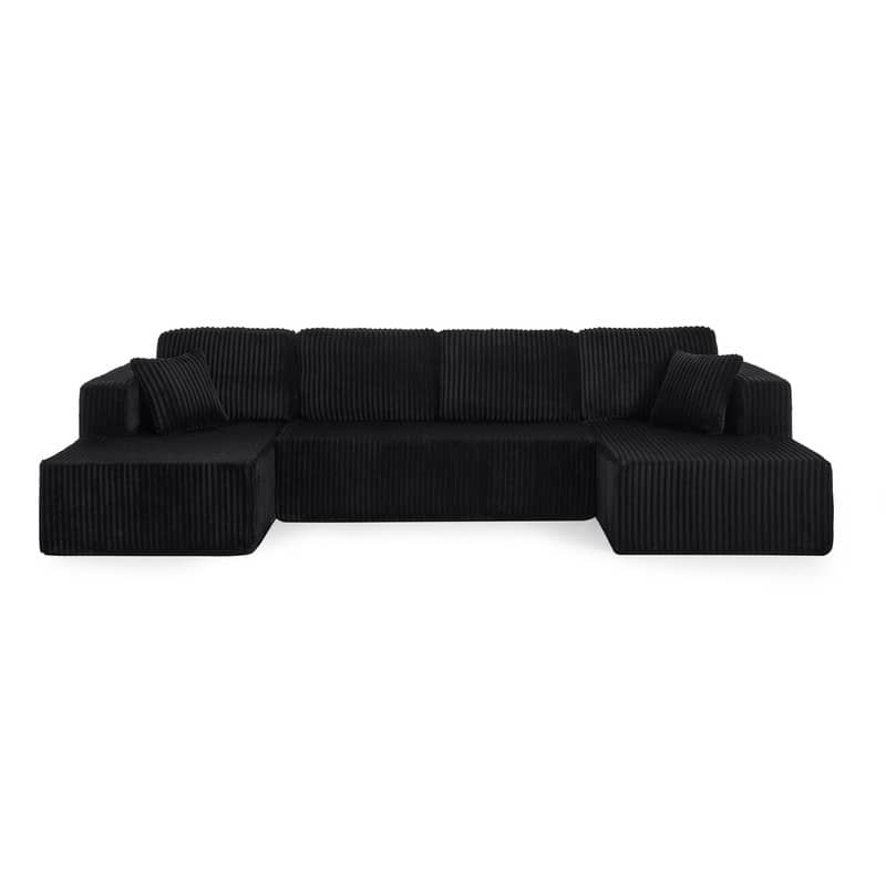 Modular U-Shape Sleeper Sofa, Space-Saving Corduroy Sectional