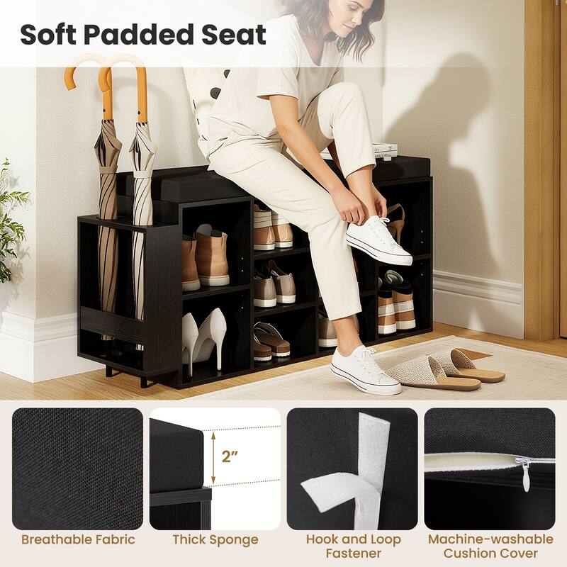 Gymax Shoe Storage Bench w/Umbrella StandPadded Seat Adjustable &